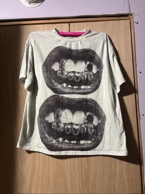 Kids Short-Sleeve Graphic Tee in White with Black Mouth Print
